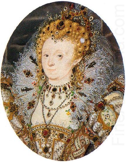 Nicholas Hilliard Portrait miniature of Elizabeth I of England with a crescent moon jewel in her hair china oil painting image